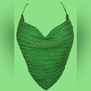 Green hand-made crochet handkerchief diamond top, made with acrylic